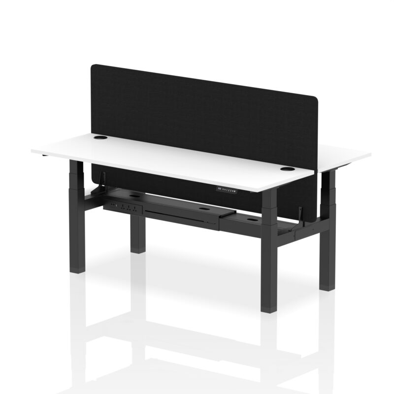 Brisk Back-to-Back Slimline Height Adjustable Bench Desk - 2 Person with Black Straight Screen - Image 82