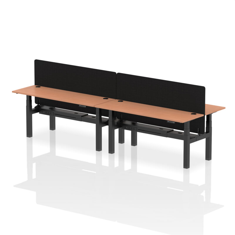 Brisk Back-to-Back Slimline Height Adjustable Bench Desk - 4 Person with Black Straight Screen - Image 64
