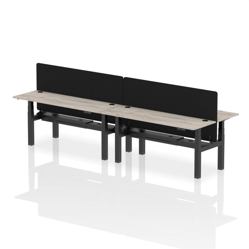 Brisk Back-to-Back Slimline Height Adjustable Bench Desk - 4 Person with Black Straight Screen - Image 70
