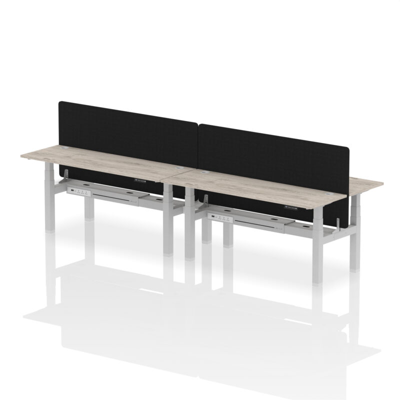 Brisk Back-to-Back Slimline Height Adjustable Bench Desk - 4 Person with Black Straight Screen - Image 71