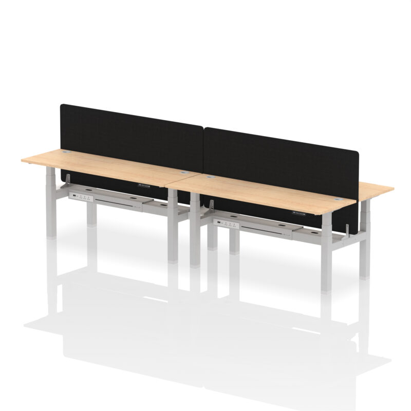 Brisk Back-to-Back Slimline Height Adjustable Bench Desk - 4 Person with Black Straight Screen - Image 74
