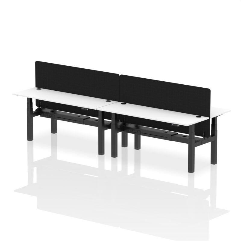Brisk Back-to-Back Slimline Height Adjustable Bench Desk - 4 Person with Black Straight Screen - Image 82