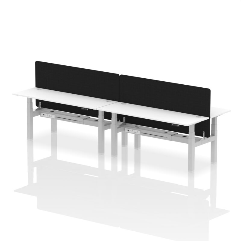 Brisk Back-to-Back Slimline Height Adjustable Bench Desk - 4 Person with Black Straight Screen - Image 83