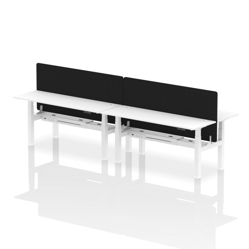 Brisk Back-to-Back Slimline Height Adjustable Bench Desk - 4 Person with Black Straight Screen - Image 84