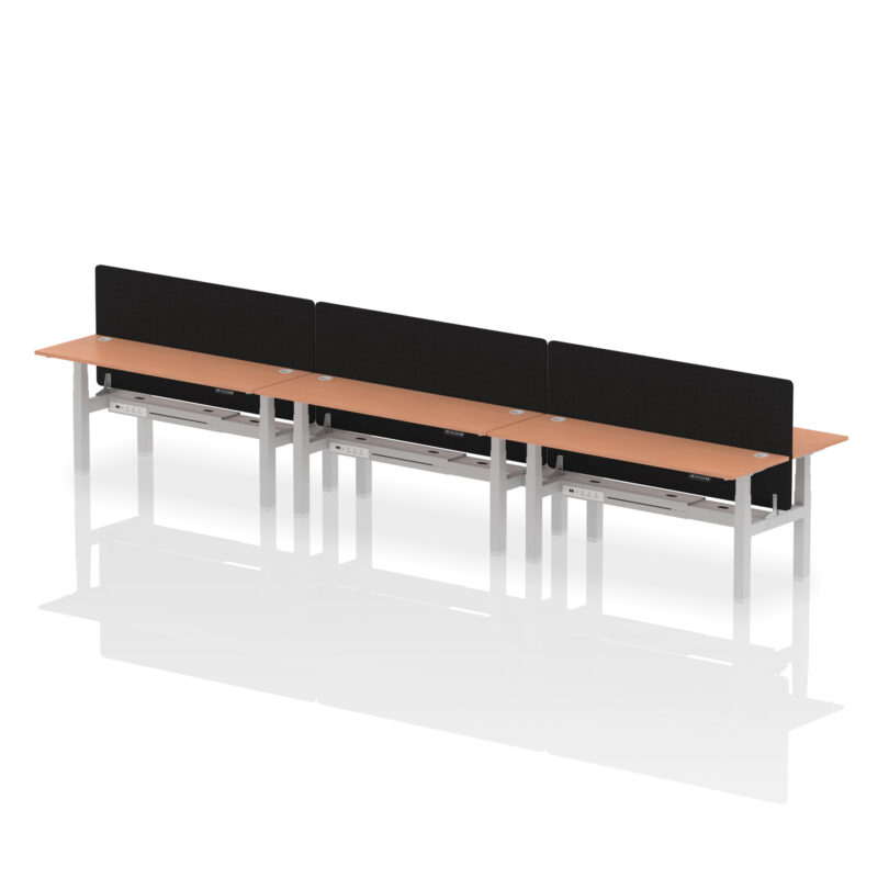 Brisk Back-to-Back Slimline Height Adjustable Bench Desk - 6 Person with Black Straight Screen - Image 65