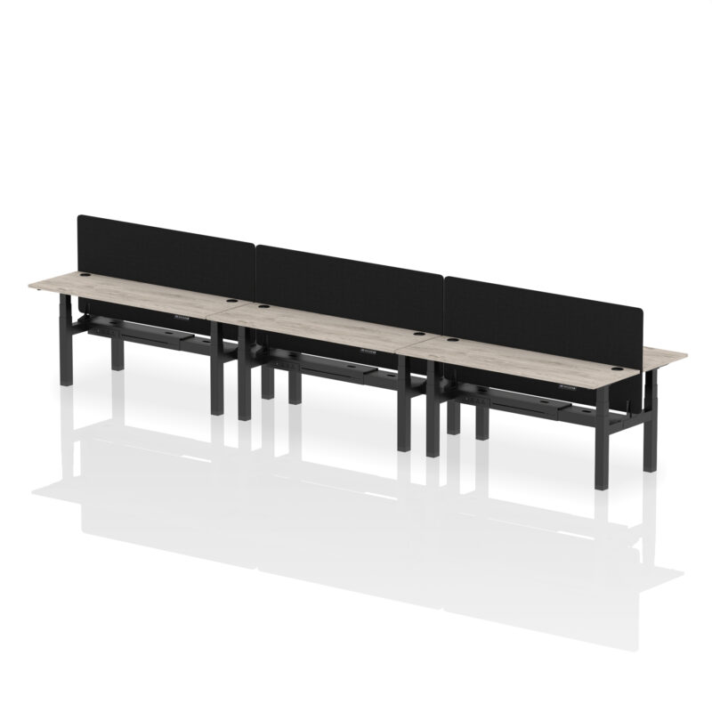 Brisk Back-to-Back Slimline Height Adjustable Bench Desk - 6 Person with Black Straight Screen - Image 70
