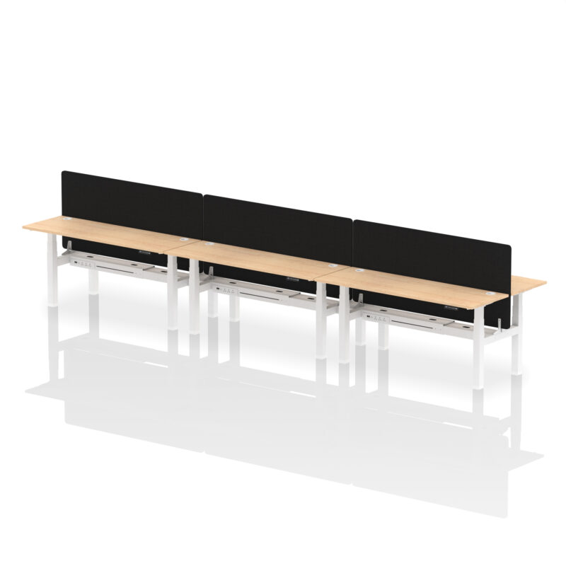 Brisk Back-to-Back Slimline Height Adjustable Bench Desk - 6 Person with Black Straight Screen - Image 75