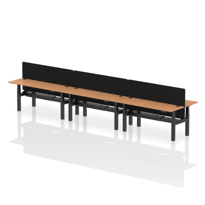 Brisk Back-to-Back Slimline Height Adjustable Bench Desk - 6 Person with Black Straight Screen - Image 76