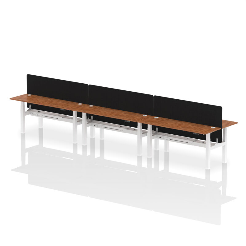 Brisk Back-to-Back Slimline Height Adjustable Bench Desk - 6 Person with Black Straight Screen - Image 81