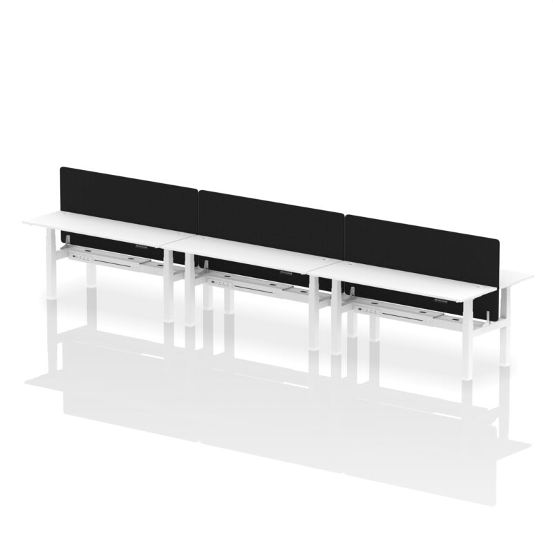 Brisk Back-to-Back Slimline Height Adjustable Bench Desk - 6 Person with Black Straight Screen - Image 84
