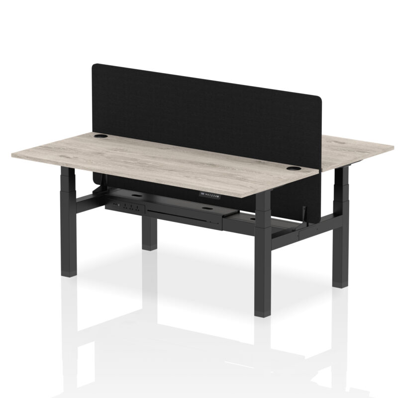 Brisk Back-to-Back Height Adjustable Bench Desk - 2 Person with Black Straight Screen - Image 70