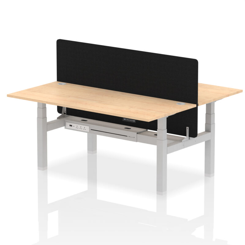 Brisk Back-to-Back Height Adjustable Bench Desk - 2 Person with Black Straight Screen - Image 74