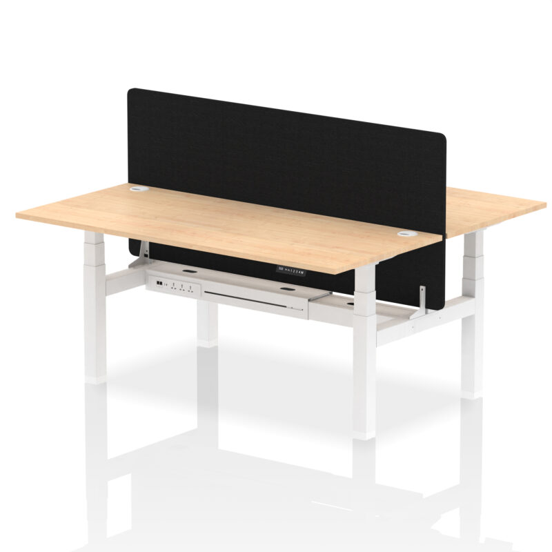 Brisk Back-to-Back Height Adjustable Bench Desk - 2 Person with Black Straight Screen - Image 75
