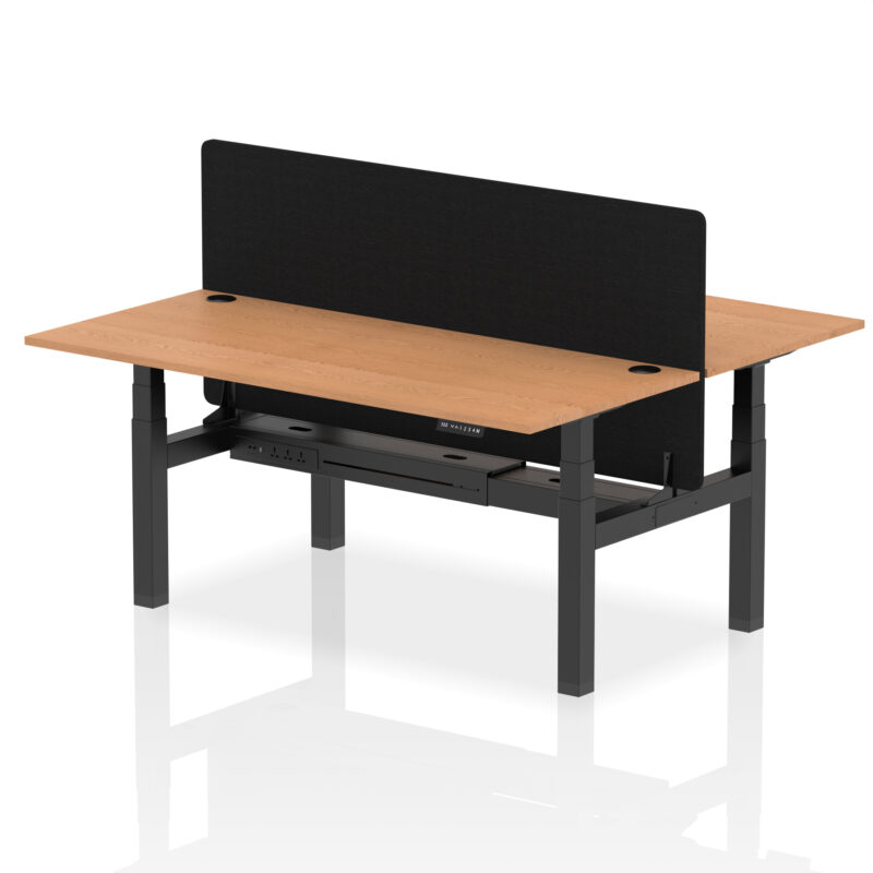 Brisk Back-to-Back Height Adjustable Bench Desk - 2 Person with Black Straight Screen - Image 76