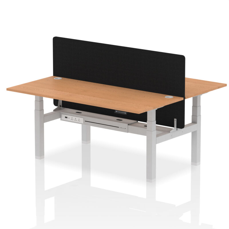 Brisk Back-to-Back Height Adjustable Bench Desk - 2 Person with Black Straight Screen - Image 77