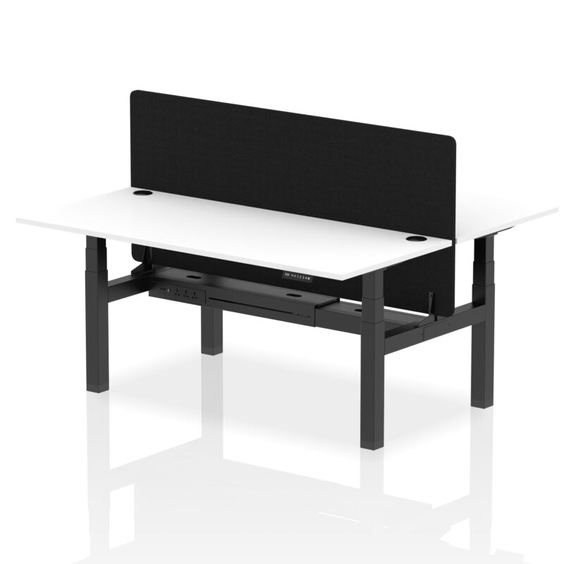 Brisk Back-to-Back Height Adjustable Bench Desk - 2 Person with Black Straight Screen - Image 82