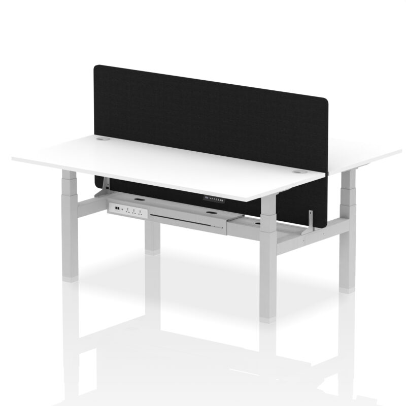 Brisk Back-to-Back Height Adjustable Bench Desk - 2 Person with Black Straight Screen - Image 83
