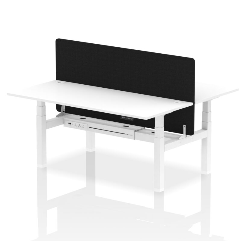 Brisk Back-to-Back Height Adjustable Bench Desk - 2 Person with Black Straight Screen - Image 84