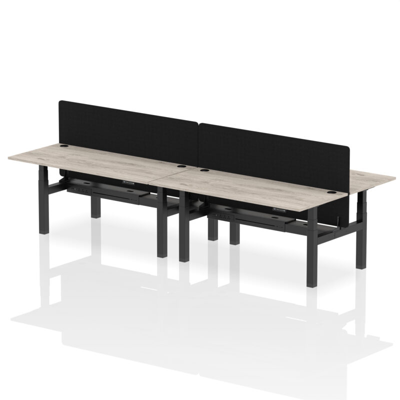 Brisk Back-to-Back Height Adjustable Bench Desk - 4 Person with Black Straight Screen - Image 70