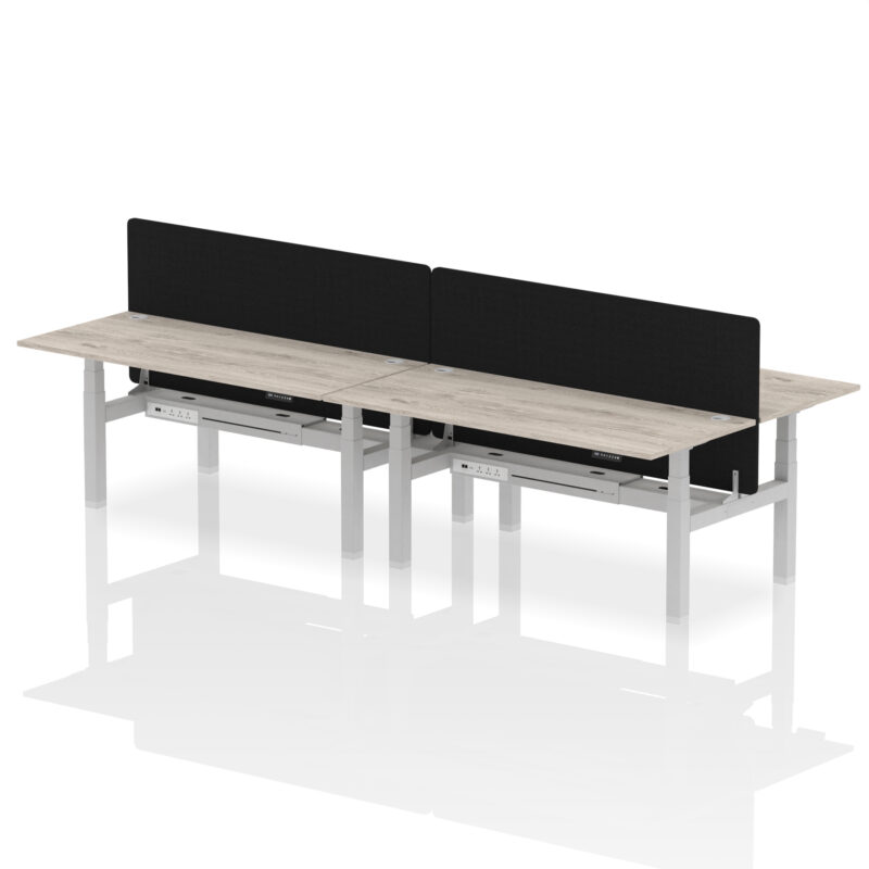 Brisk Back-to-Back Height Adjustable Bench Desk - 4 Person with Black Straight Screen - Image 71