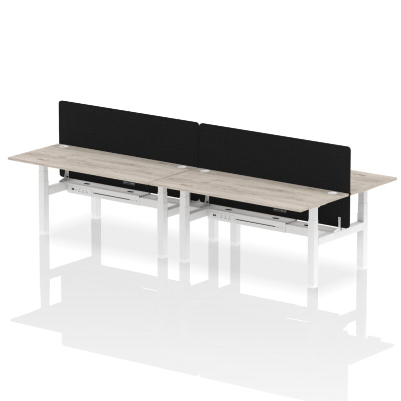 Brisk Back-to-Back Height Adjustable Bench Desk - 4 Person with Black Straight Screen - Image 72