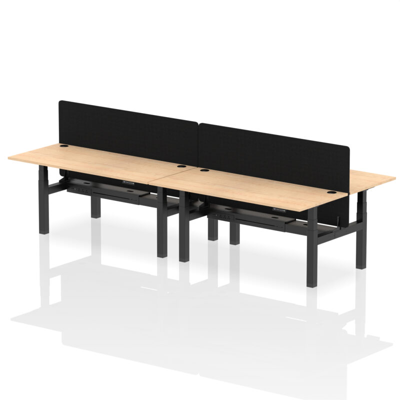 Brisk Back-to-Back Height Adjustable Bench Desk - 4 Person with Black Straight Screen - Image 73