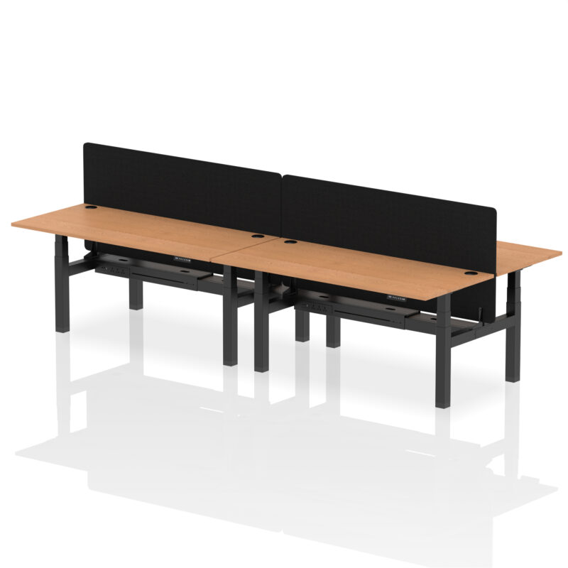 Brisk Back-to-Back Height Adjustable Bench Desk - 4 Person with Black Straight Screen - Image 76
