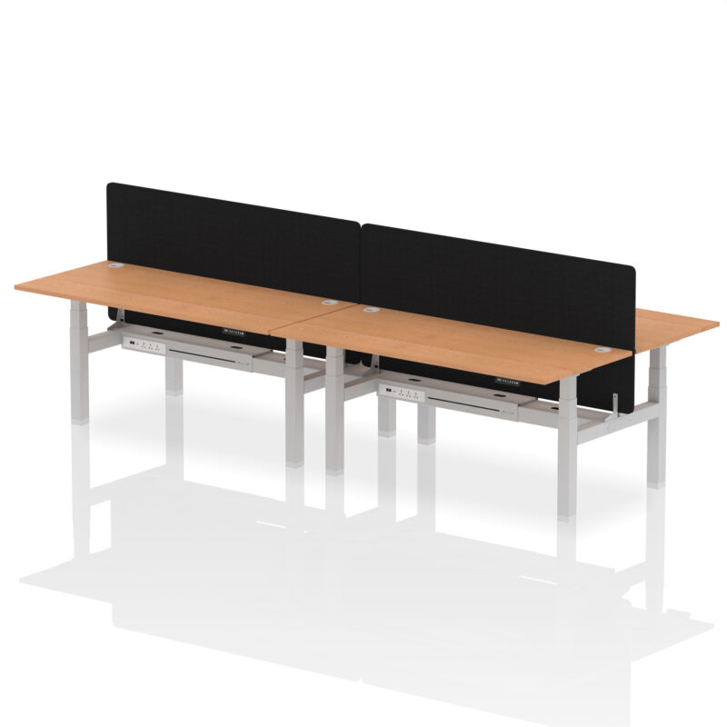 Brisk Back-to-Back Height Adjustable Bench Desk - 4 Person with Black Straight Screen - Image 77