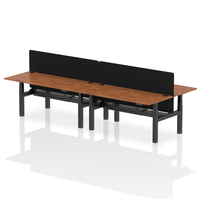 Brisk Back-to-Back Height Adjustable Bench Desk - 4 Person with Black Straight Screen - Image 79