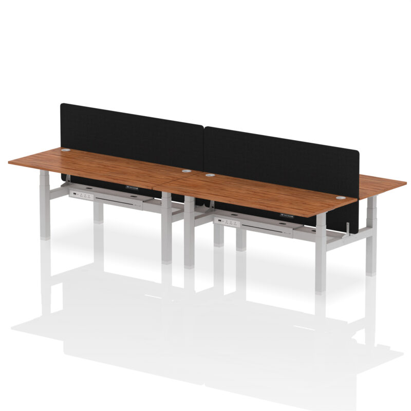 Brisk Back-to-Back Height Adjustable Bench Desk - 4 Person with Black Straight Screen - Image 80