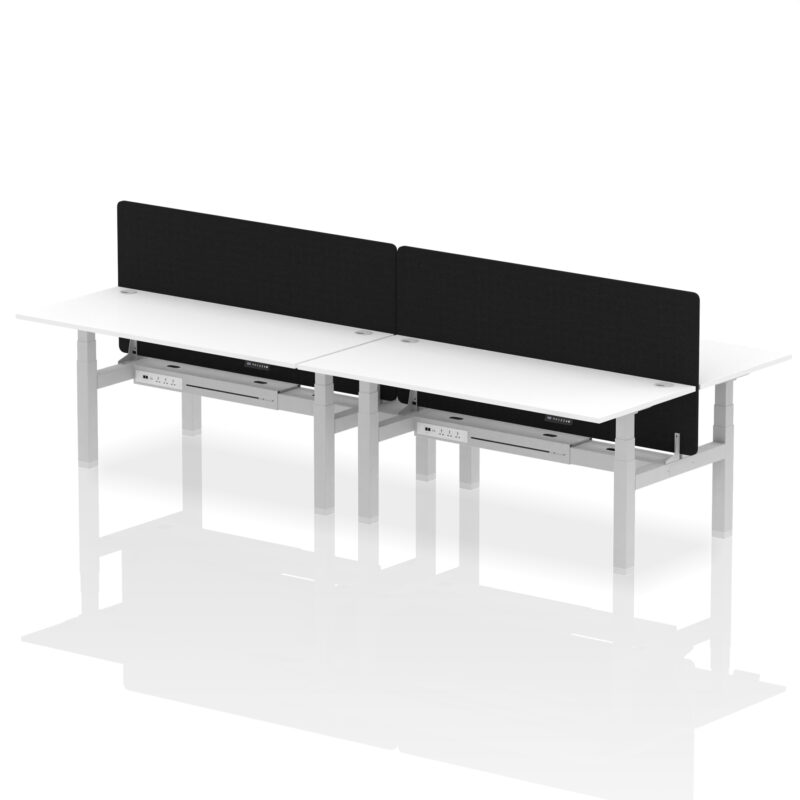 Brisk Back-to-Back Height Adjustable Bench Desk - 4 Person with Black Straight Screen - Image 83
