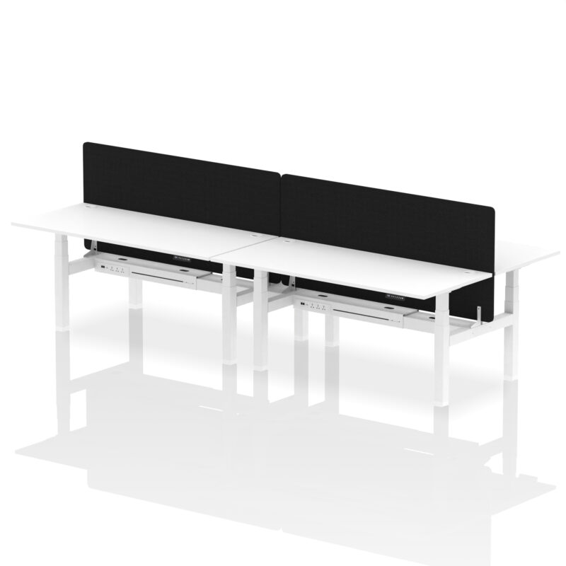 Brisk Back-to-Back Height Adjustable Bench Desk - 4 Person with Black Straight Screen - Image 84
