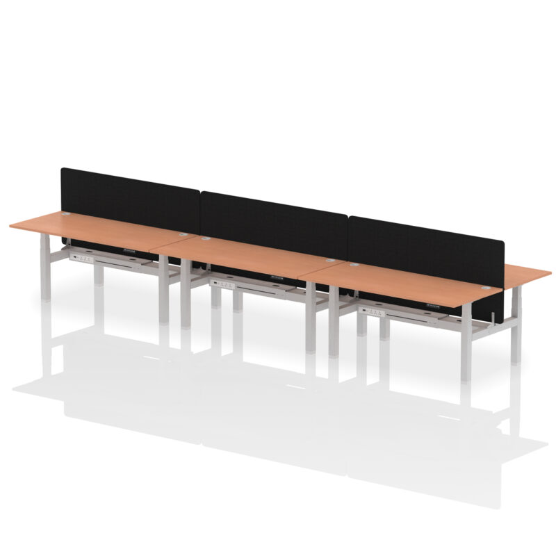 Brisk Back-to-Back Height Adjustable Bench Desk - 6 Person with Black Straight Screen - Image 65