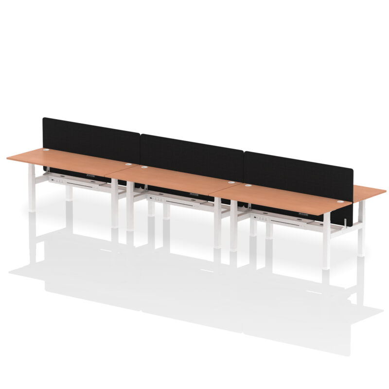 Brisk Back-to-Back Height Adjustable Bench Desk - 6 Person with Black Straight Screen - Image 66