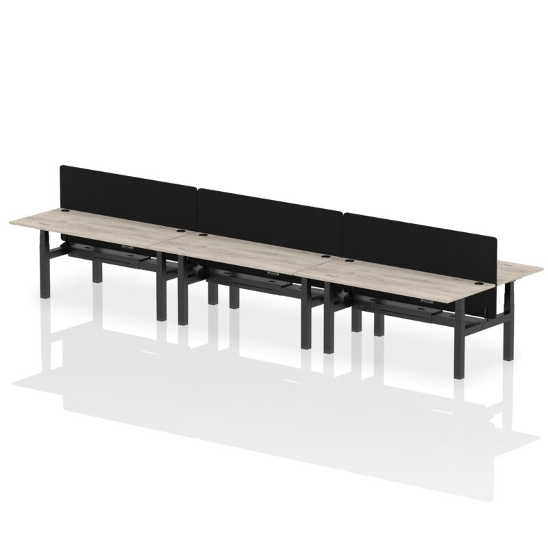 Brisk Back-to-Back Height Adjustable Bench Desk - 6 Person with Black Straight Screen - Image 70