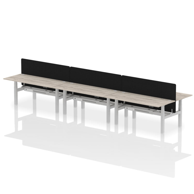 Brisk Back-to-Back Height Adjustable Bench Desk - 6 Person with Black Straight Screen - Image 71
