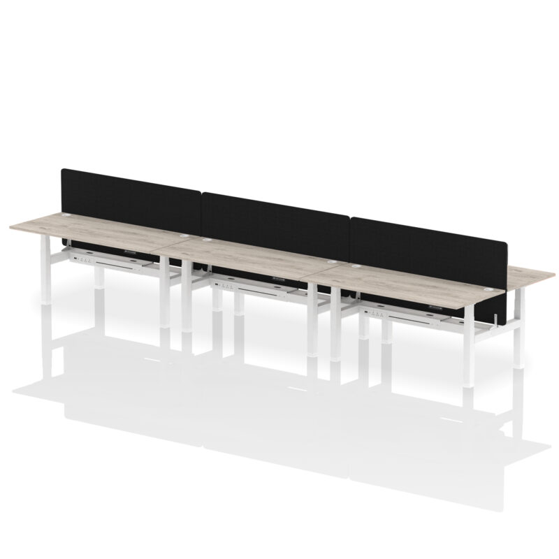 Brisk Back-to-Back Height Adjustable Bench Desk - 6 Person with Black Straight Screen - Image 72