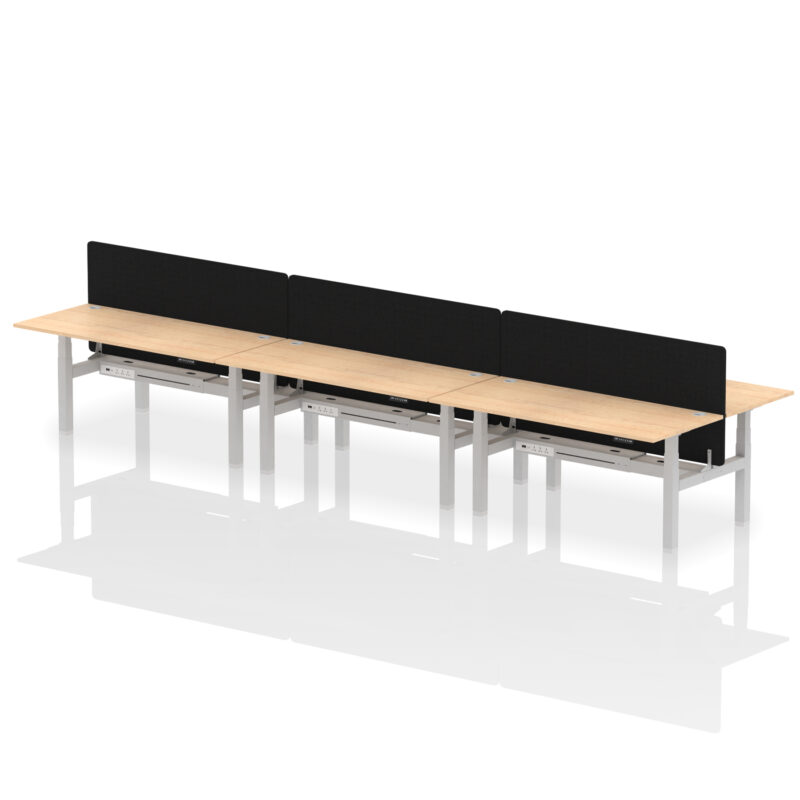 Brisk Back-to-Back Height Adjustable Bench Desk - 6 Person with Black Straight Screen - Image 74