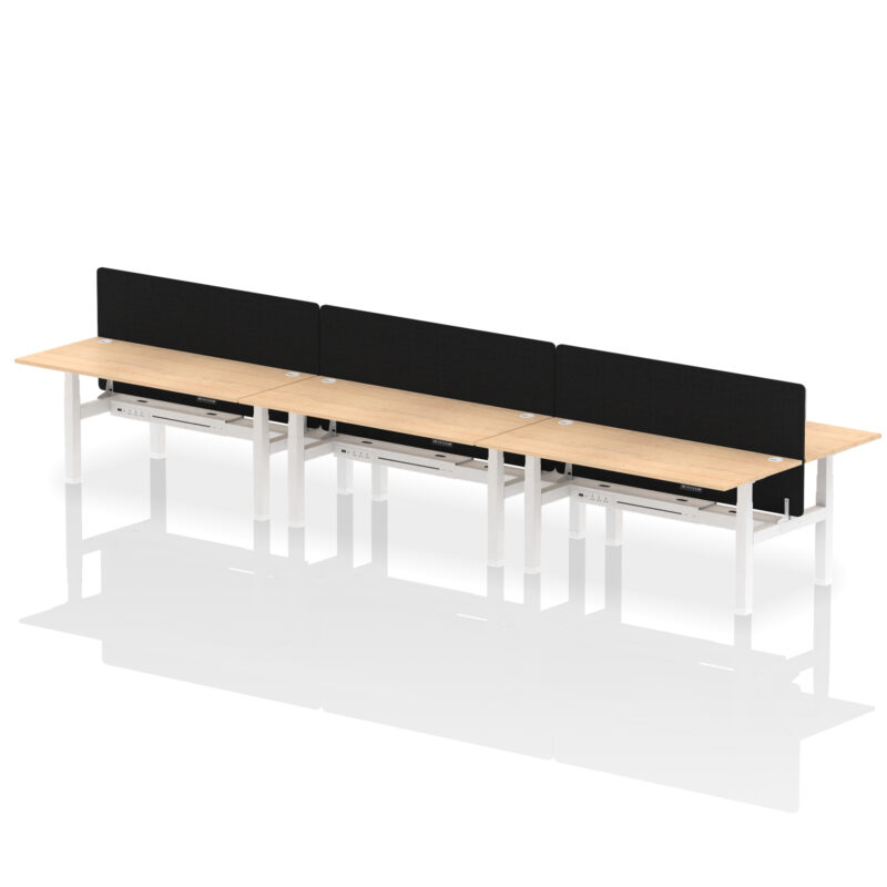 Brisk Back-to-Back Height Adjustable Bench Desk - 6 Person with Black Straight Screen - Image 75