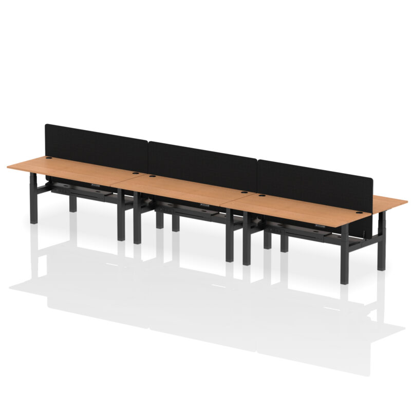 Brisk Back-to-Back Height Adjustable Bench Desk - 6 Person with Black Straight Screen - Image 76