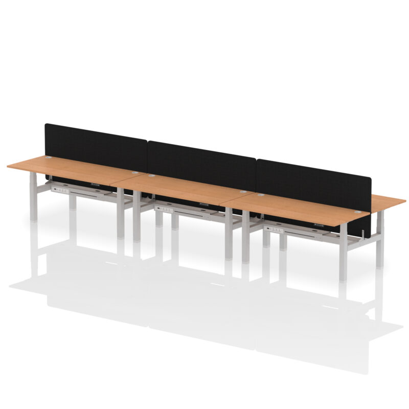 Brisk Back-to-Back Height Adjustable Bench Desk - 6 Person with Black Straight Screen - Image 77