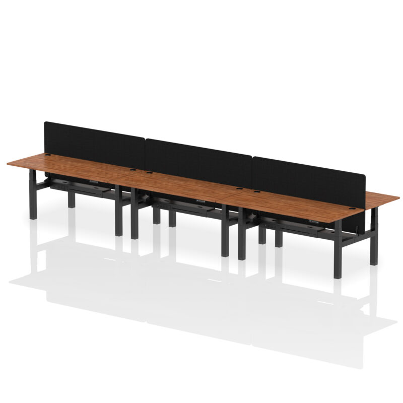 Brisk Back-to-Back Height Adjustable Bench Desk - 6 Person with Black Straight Screen - Image 79