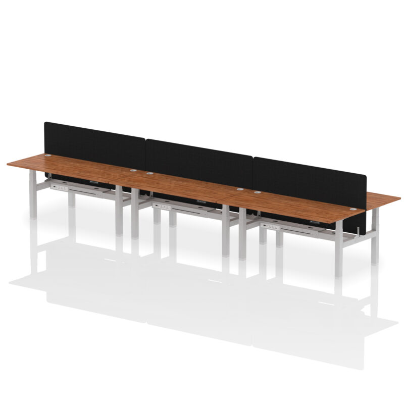 Brisk Back-to-Back Height Adjustable Bench Desk - 6 Person with Black Straight Screen - Image 80