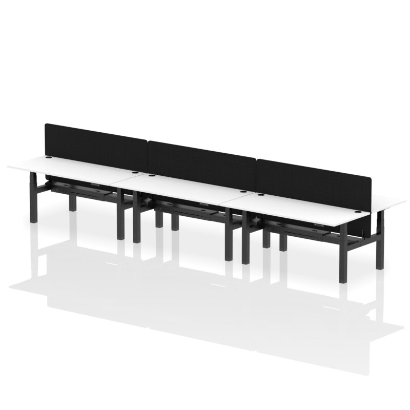 Brisk Back-to-Back Height Adjustable Bench Desk - 6 Person with Black Straight Screen - Image 82