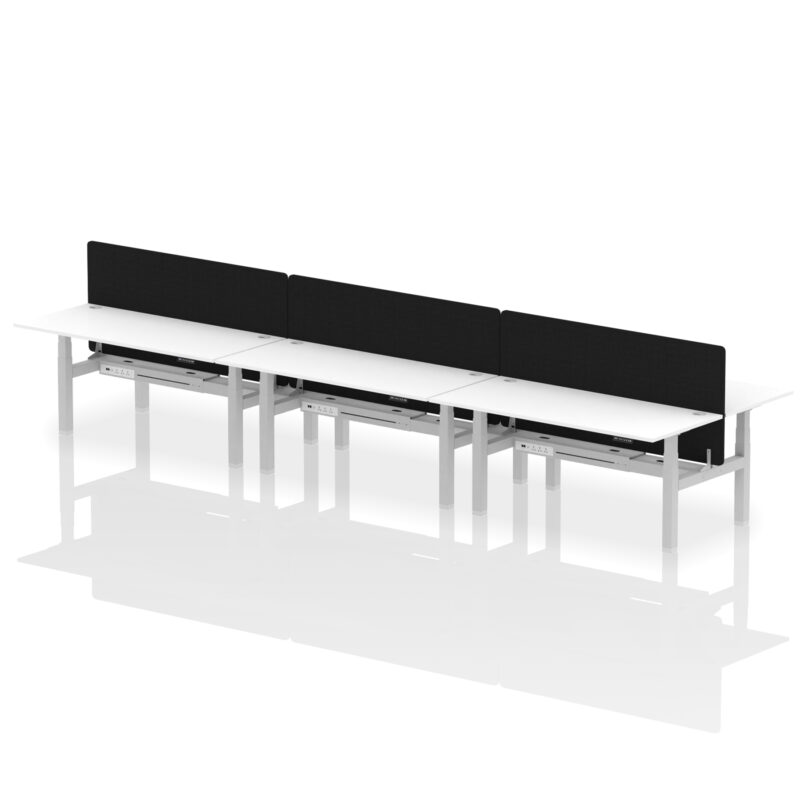 Brisk Back-to-Back Height Adjustable Bench Desk - 6 Person with Black Straight Screen - Image 83