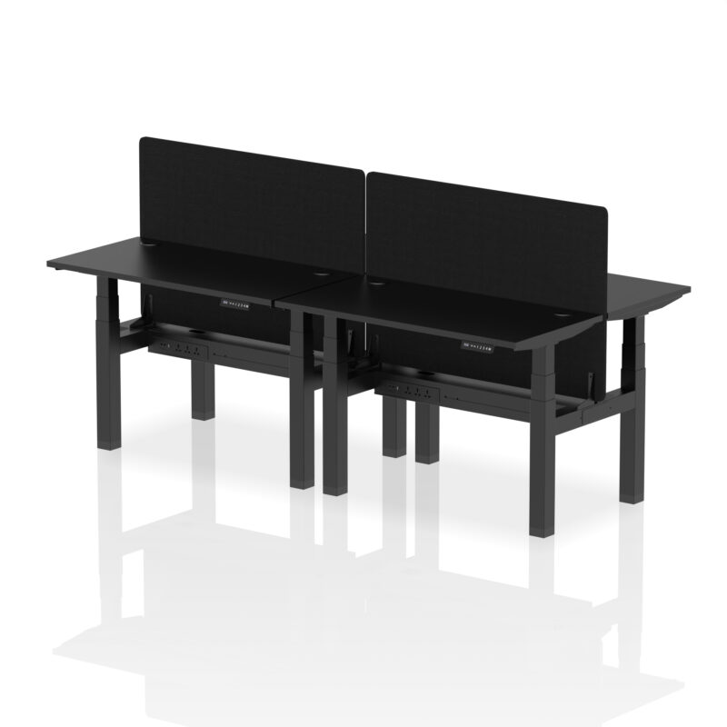 Brisk Back-to-Back Slimline Height Adjustable Bench Desk - 4 Person with Black Straight Screen - Image 4