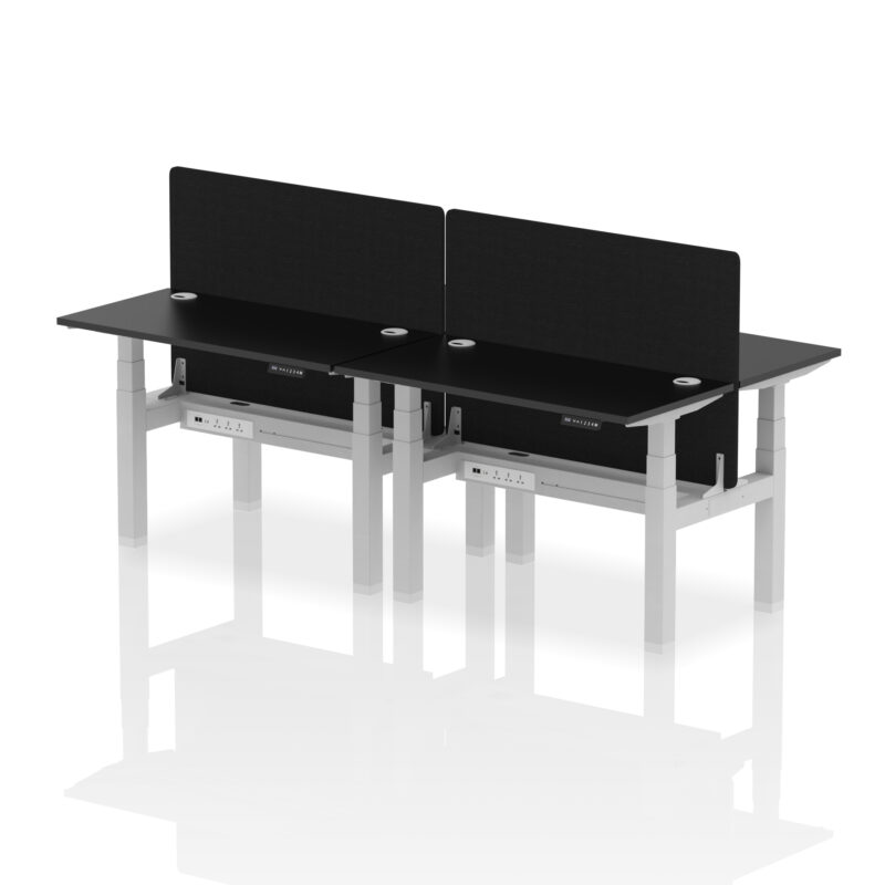 Brisk Back-to-Back Slimline Height Adjustable Bench Desk - 4 Person with Black Straight Screen - Image 5