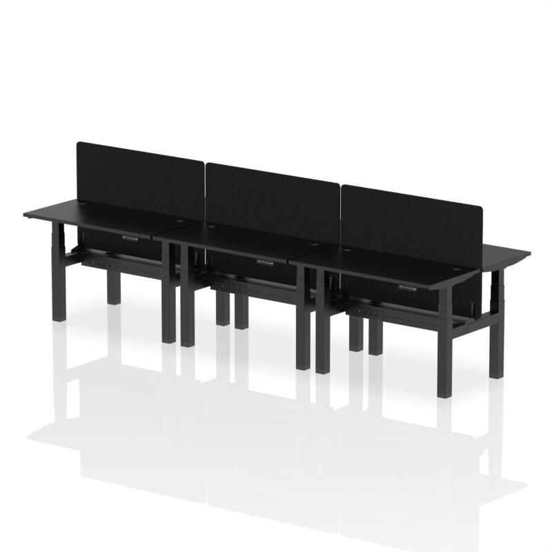 Brisk Back-to-Back Slimline Height Adjustable Bench Desk - 6 Person with Black Straight Screen - Image 4