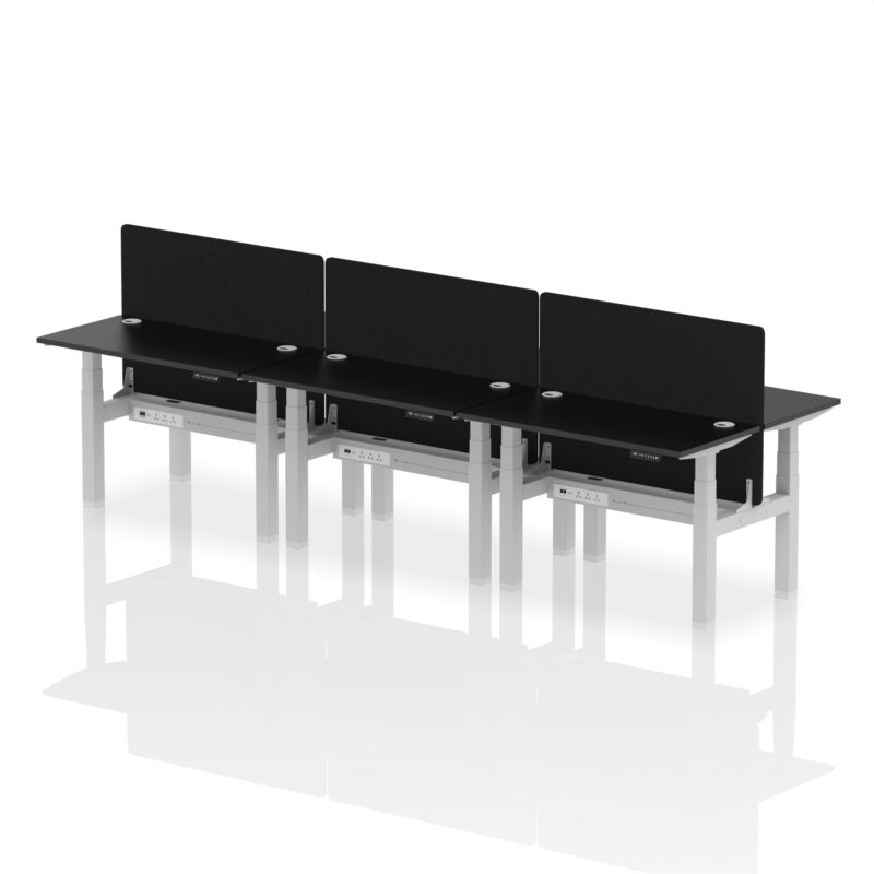 Brisk Back-to-Back Slimline Height Adjustable Bench Desk - 6 Person with Black Straight Screen - Image 5