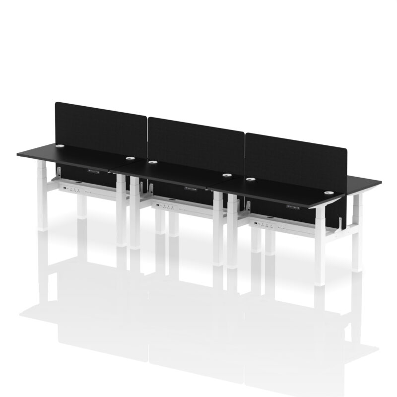 Brisk Back-to-Back Slimline Height Adjustable Bench Desk - 6 Person with Black Straight Screen - Image 6